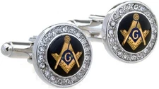 Freemason Masonic Mason Crystal Pair Cufflinks in a Presentation Gift Box & P...