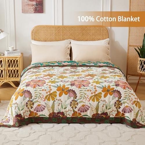 100% Cotton Soft Throw Blanket for Bed, 60x80 Muslin Breathable Lightweight - Picture 3 of 6