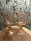 2-ARCOROC LUMINARC PINK SWIRL ROSALINE STEMMED WINE GLASSES DEPRESSION FRANCE