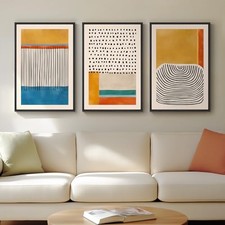 Framed Colorful Abstract Wall Art for 16" W x 24" H x 3Pcs Boho-Mid-Century