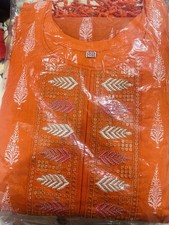 Cotton Embroidered Salwar Kameez Orange Women Size 48 Traditional Outfit