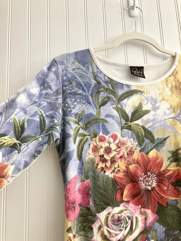 Vintage y2k Katina Marie tee Women’s S cottage core garden party floral bling - Image 3 of 4