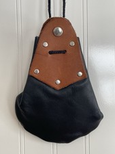 Renaissance Men Black  Tan Small Leather Coin Pouch Shoulder Snap Closure