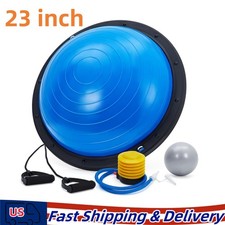 23" Half Exercise Ball Trainer Yoga Balance Stability Ball Resistance Band Blue
