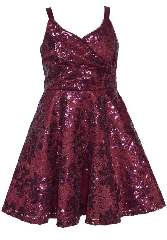 NEW Bonnie Jean Girls Size 7 "BURGUNDY SEQUINS LACE" Surplice Dress NWT