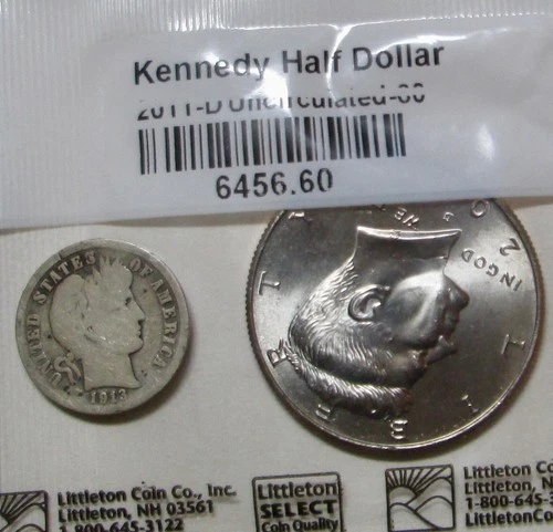 1913 Barber Dime and Uncirculated 2011 D Kennedy Half Dollar