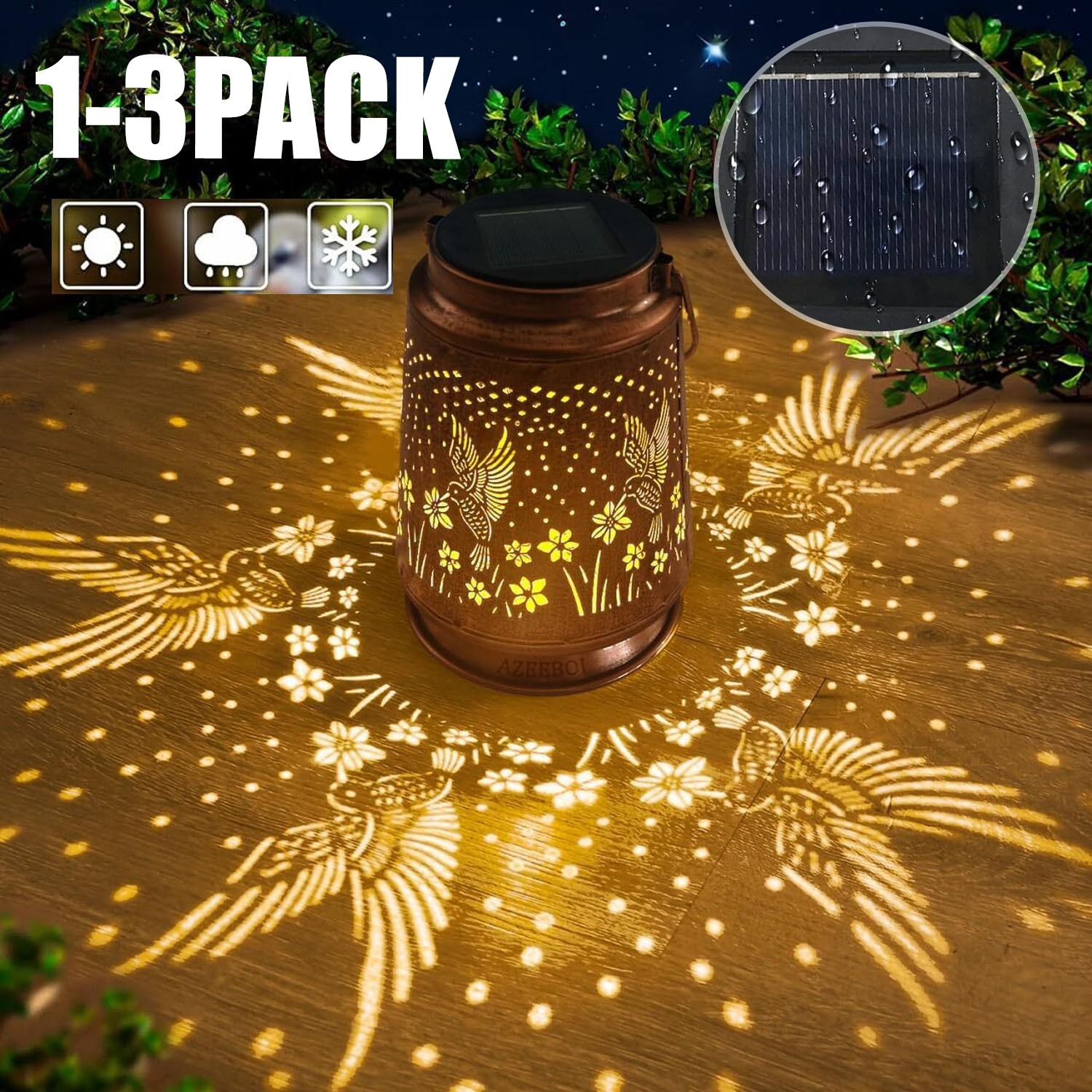 1-3X Solar Lantern Hanging Light LED Hummingbird Outdoor Garden Lamp Waterproof