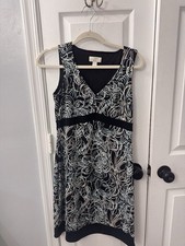 Loft Sleeveless V-Neck Black Green And White Scroll Design Dress Size 8P