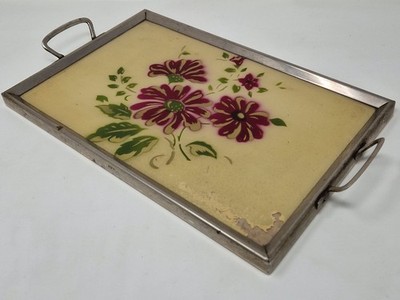 40er 50er Jahre Tablett Art Deco Stil Blumenmotiv Vintage Retro