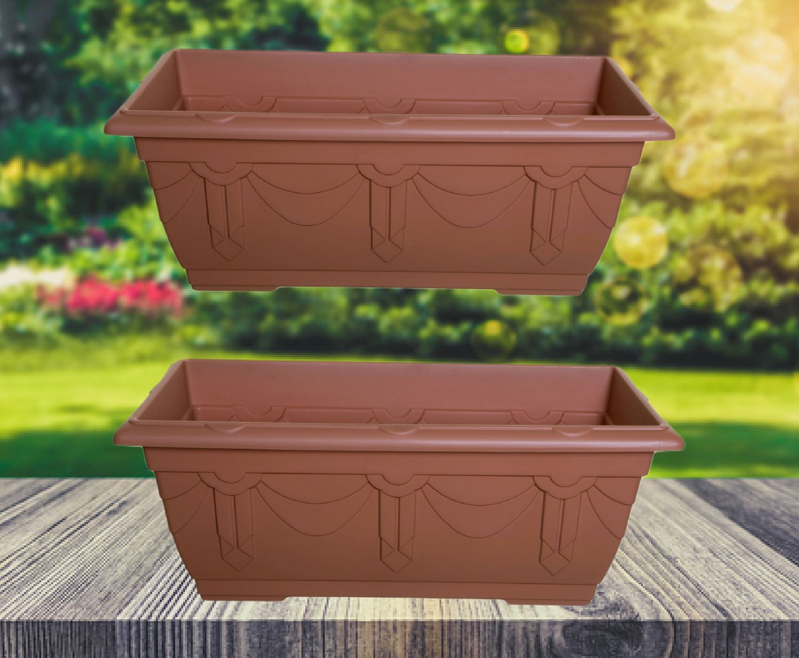 2 Terracotta Venetian Patio Trough Pot Large Plastic Garden Planter Pot 60cm