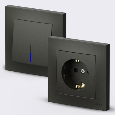Steckdosen Lichtschalter Ausschalter Wechselschalter Dimmer VEGA Anthrazit