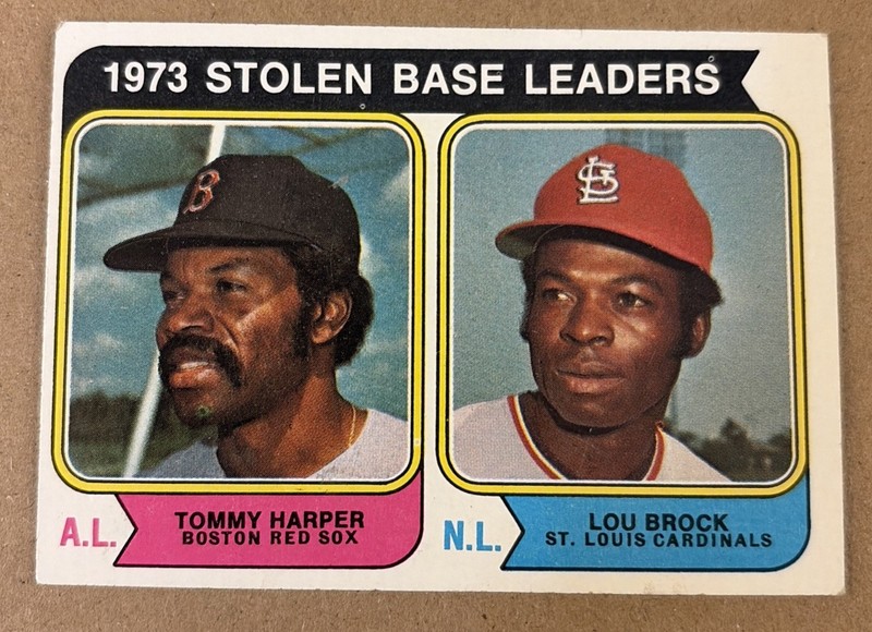 1974 Topps #204 1973 Stolen Base Leaders (Tommy Harper / Lou Brock) VG