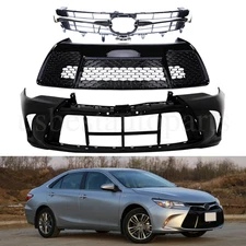 Front Bumper Cover Set For 2015 2016 2017 Toyota Camry Upper Lower Grille Grill
