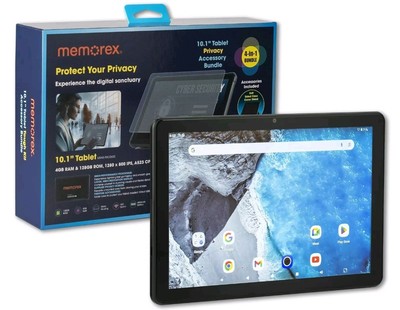 Memorex Mxtab101b 4-in-1 Bundle 10.1'' HD IPS Android 14 8-Core 128GB Tablet With