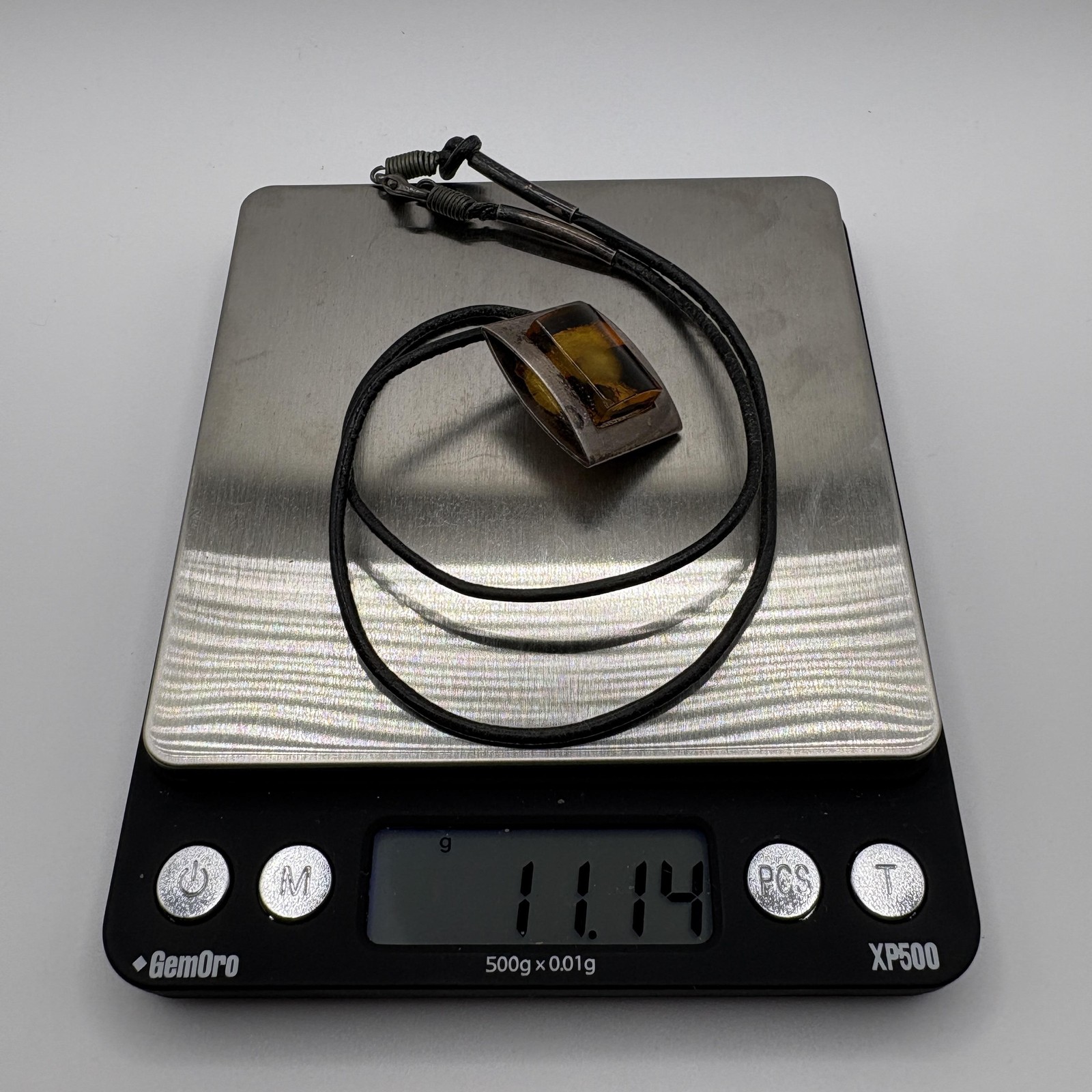 Sterling Silver 925 Amber Style Rectangular Penda… - image 9