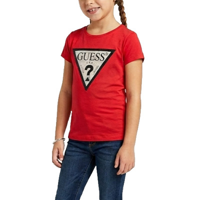 GUESS Girls Red Organic Cotton Logo T-Shirt Rhinestone Triangle Top Size 8 NWT