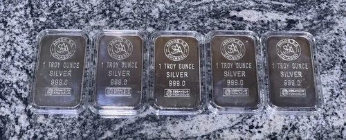 Argor S.A. Chiasso 1974 SSA Swiss 1oz .999 Fine  Silver Bars - Five Total Bars