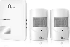 1byone Driveway Alarm, Home Security Alert one receiver two sensors, White 