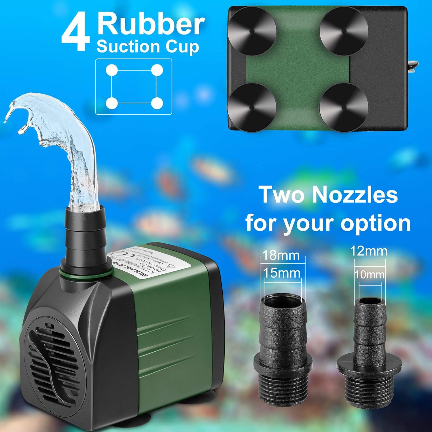 Pompa D'Acqua Sommergibile 25W 1500L/H AC220-240V 2 Ugelli per Acquario Laghetto foto 2