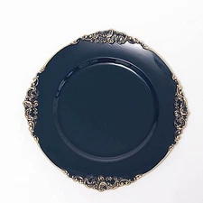 6 pcs 13-Inch Navy Blue Round Charger Plates with Decorative Embossed Rim Din...