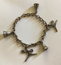 Cheerleader Themed Silver Tone Charm Bracelet 8  