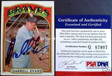 #1 DARRELL EVANS Signed 1972 Topps Braves Auto PSA/DNA COA Certified Autograph