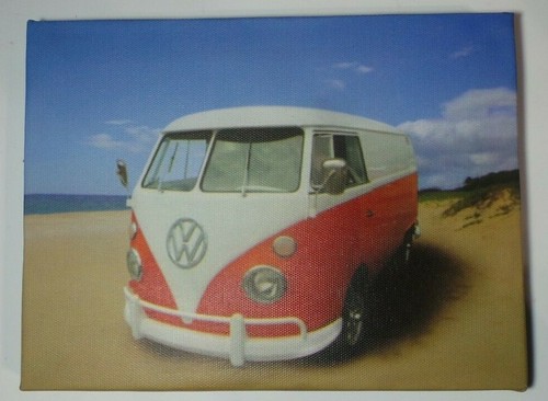 VW Camper van Small Stretched Canvas Picture 8x6" 20x15cm Red&White Split screen - Picture 3 of 3