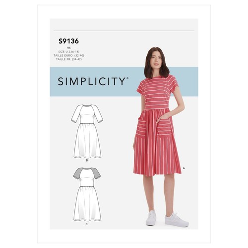 SIMPLICITY 9136 MISSES DRESSES Elastic Waist Sewing Pattern Sizes 6-14 & 16-24