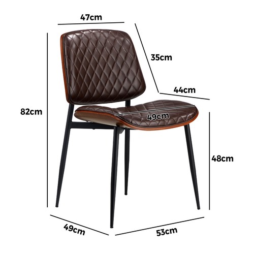 Oikiture 2x Dining Chairs Retro Faux Leather Solid Beech Wood Metal Legs Walnut - Picture 10 of 10