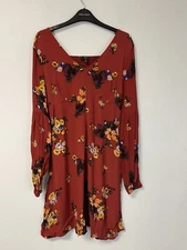 Mavi Shift Dress Womens Small A Line Floral Red Long Sleeve Mavi Jeans N120