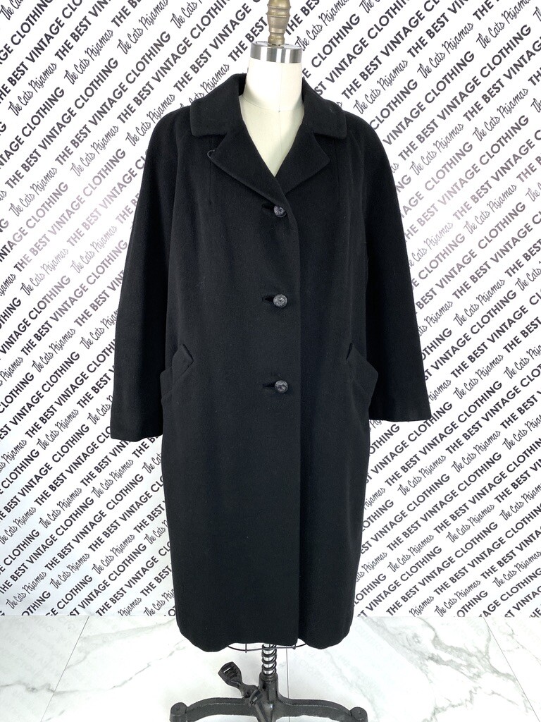 Vtg Black Cashmere Coat Vicuna 400 Blend M/L 1960s Co… Gem