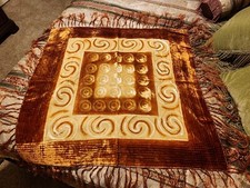 Antique Piano Scarf Shawl Victorian Velvet Fringe Gold Rust Spiral Table Topper