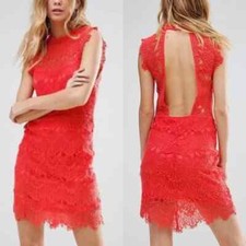 Free People Dress Womens Large Cherry Red Daydream Lace Bodycon