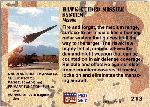 Juego profesional Desert Storm 1991 activo militar #213 sistema de misiles guiados Hawk - Imagen 2 de 2