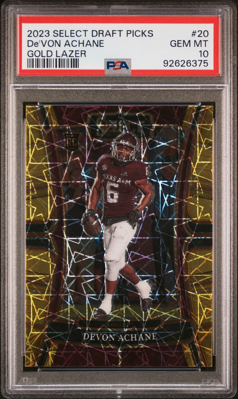 De'Von Achane Panini Select Draft Picks #20 Gold Lazer