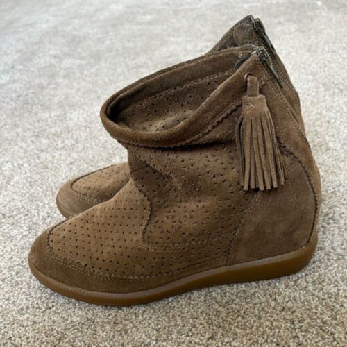 Isabel Marant - Women's Beslay Perforated Suede Wedge Bootie - Size 37 - Brown - Picture 4 of 10