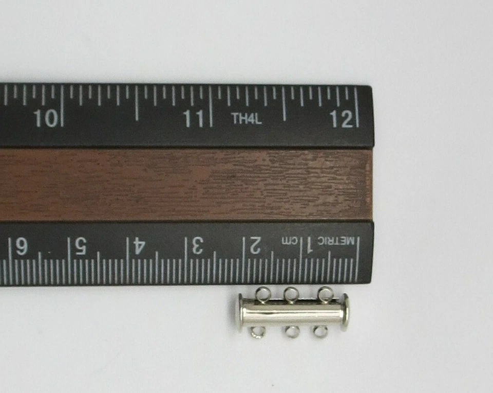 2 Slide Clasp 3 Strand Brass Slide Lock Clasp Multi Strand Clasp Silver Plated - Image 3 of 4