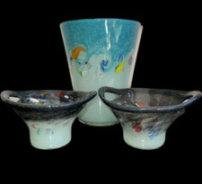 Vintage Strathearn Glass Crieff SCOTLAND  Vase & 2 x sweet dish bowl multicolour