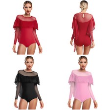 Womens Bodysuit Spliced Leotard Outfit Jumpsuit Carnival Long Sleeve Romper