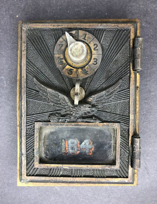 Antique U.S. Post Office Mail Box Door #184 Flying Eagle Brass Combination Lock