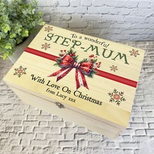 Step-Mum Red Bow Wooden Personalised Christmas Hamper Gift Box