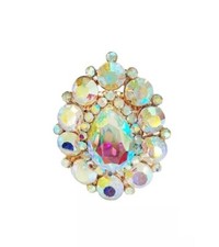 Stunning Gold W.AB Rhinestones Crystal Stretch Bridal Ring