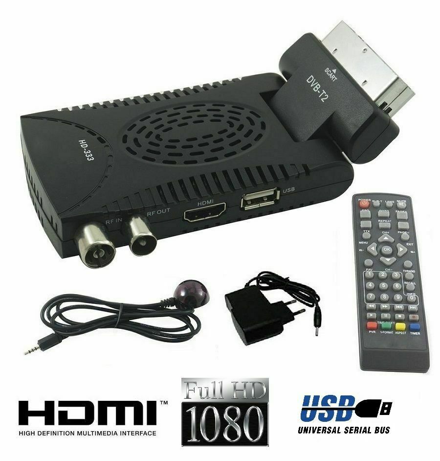 2x DECODER 2022 MINI DIGITALE TERRESTRE SCART DVB-T2 T3 180°USB HDMI PRESA SCART