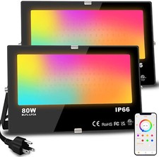 LED Flood Light Outdoor 800W Equivalent 8000LM Smart RGB Landscape Lighting