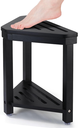 Shower Foot Rest 14In, Acacia Wood Shower Stool for Shaving Legs, Waterproof Cor