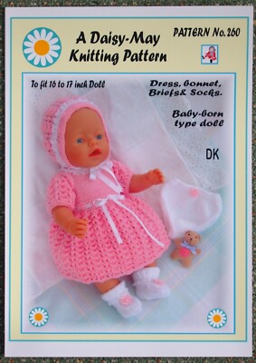 1 PUPPEN STRICKMUSTER 260 für Baby geboren oder 16''''/17'''' Puppe. Von Daisy May