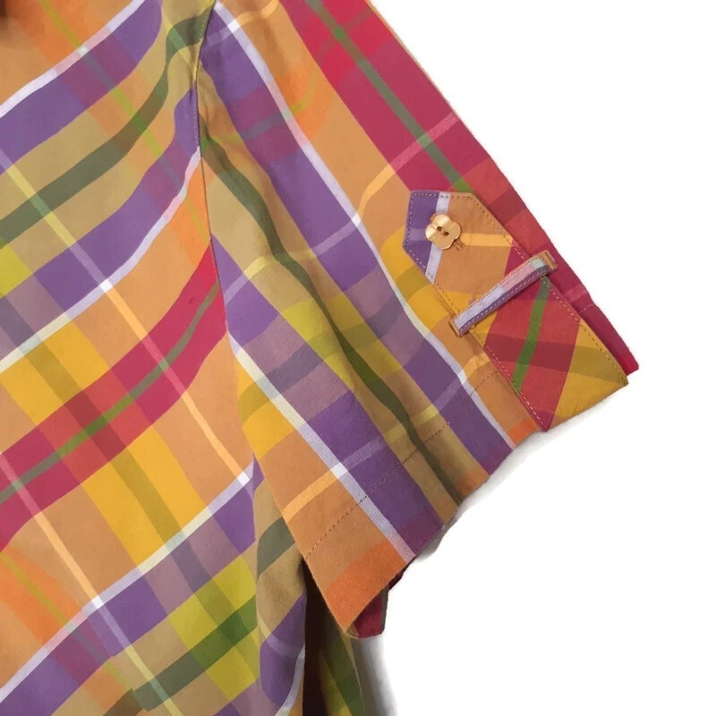 Blusa Bechamel Mujer Talla 1X Botón Frontal Manga Corta Multicolor Cuadros Foto 3 de 4