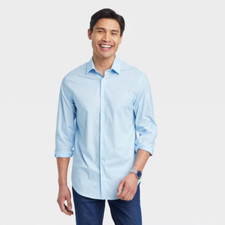 Men's Performance Long Sleeve Button-Down Dress Shirt Goodfellow Small, Blue