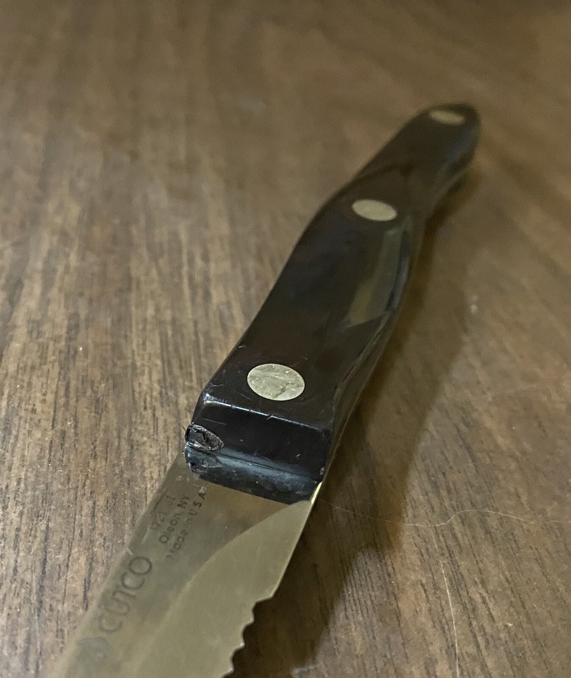 Vtg CUTCO 1721 JI Serrated Trimmer Knife Brown Swirl Handle Used