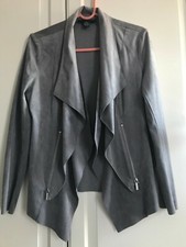  Women Blazer Jacket Grey Faux Suede Draped Top size M